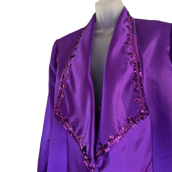 Saks Fifth Avenue Jacket Womens Large Purple Sequin Trim Shawl Collar Open Front - Picture 7 of 16